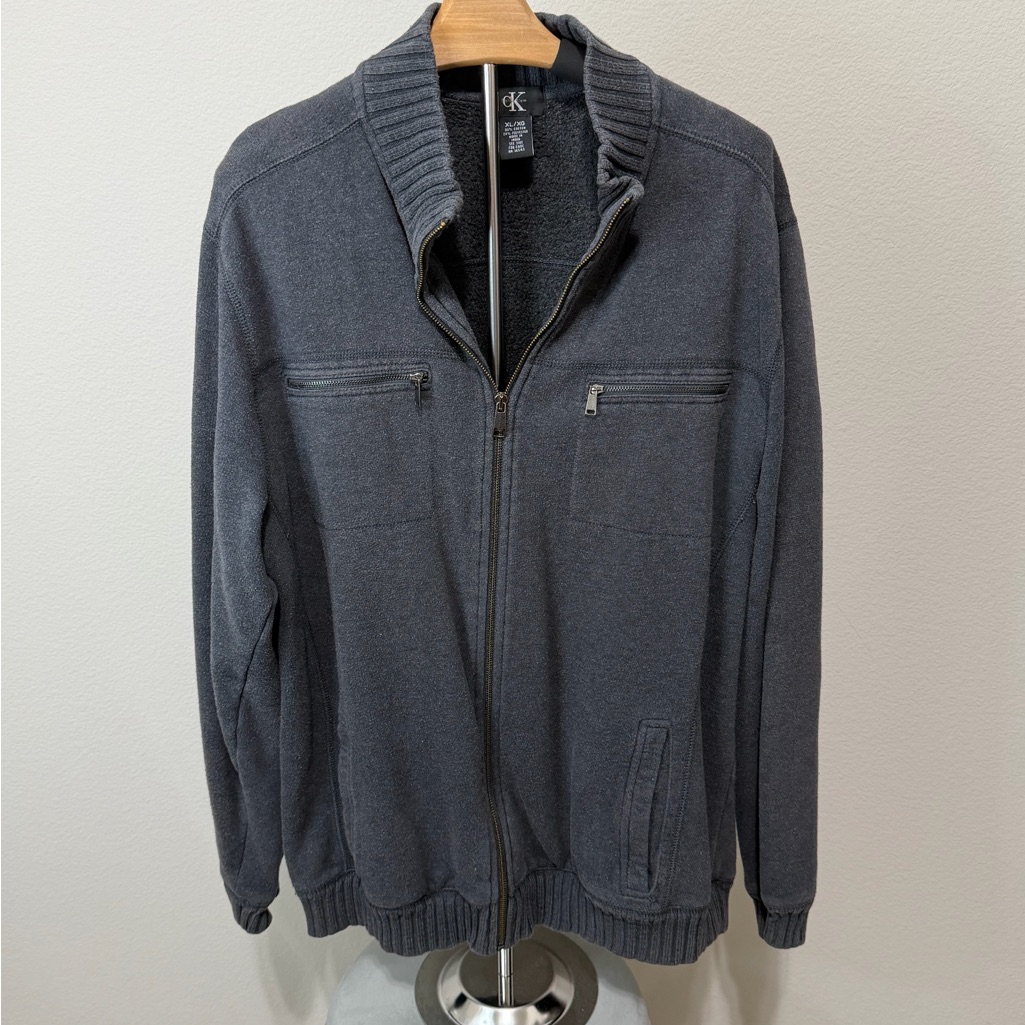 Sale Calvin Klein Men's Charcoal Zip-Up Sweater M3